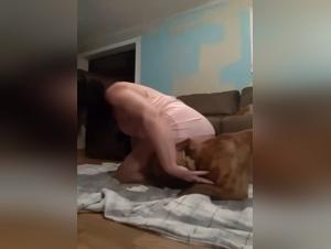 Intense Kissing Session between MommaBear and Her Dogs