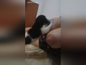 Bestiality sex video: woman breastfeeds her puppy