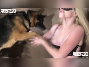 A young woman allows herself to be liberal with her dog.