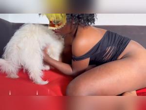 A cougar woman seeks stimulation on her energetic dog in this animal zoophile XXX video