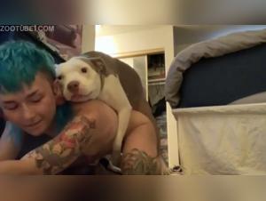 The slut seeks to satisfy her desires with her loyal dog