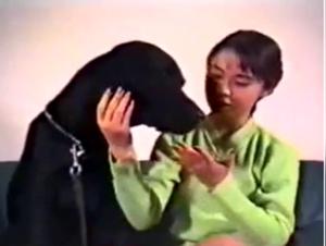Asian girl and her dog in a vintage and extreme scene