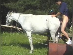 A woman and a horse in nature