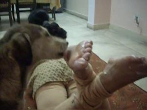 La pute indienne baise avec le chien et laisse le saoul au dog