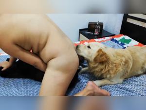 The Blonde Lesbian Woman Shows Her Cat Two Ways to Enjoy Sex with Herself