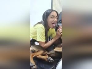 Doggy Sex Videos: Watch this hot Latina fuck and suck her doggy friend